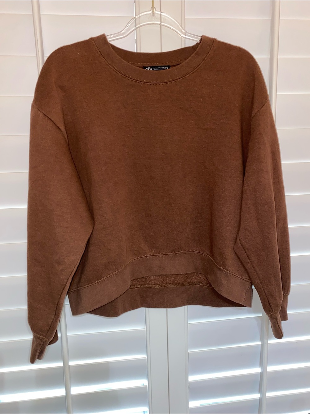 ZARA Brown Cropped Crewneck Sweatshirt Size Large